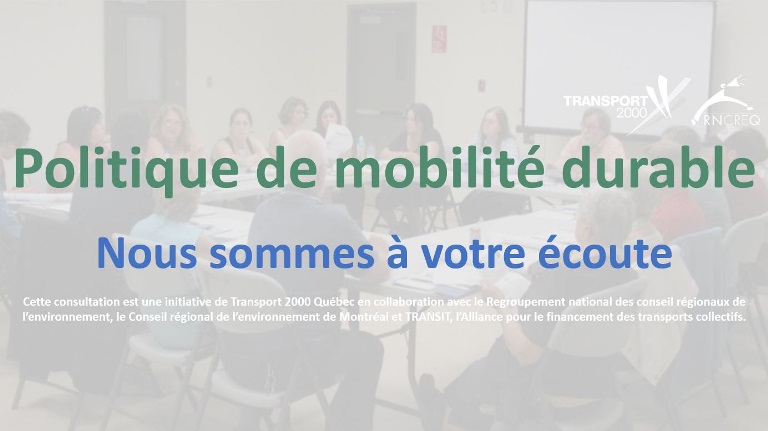 Politique de mobilité durable – Un sondage pour les organismes et les citoyens-utilisateurs du transport collectif