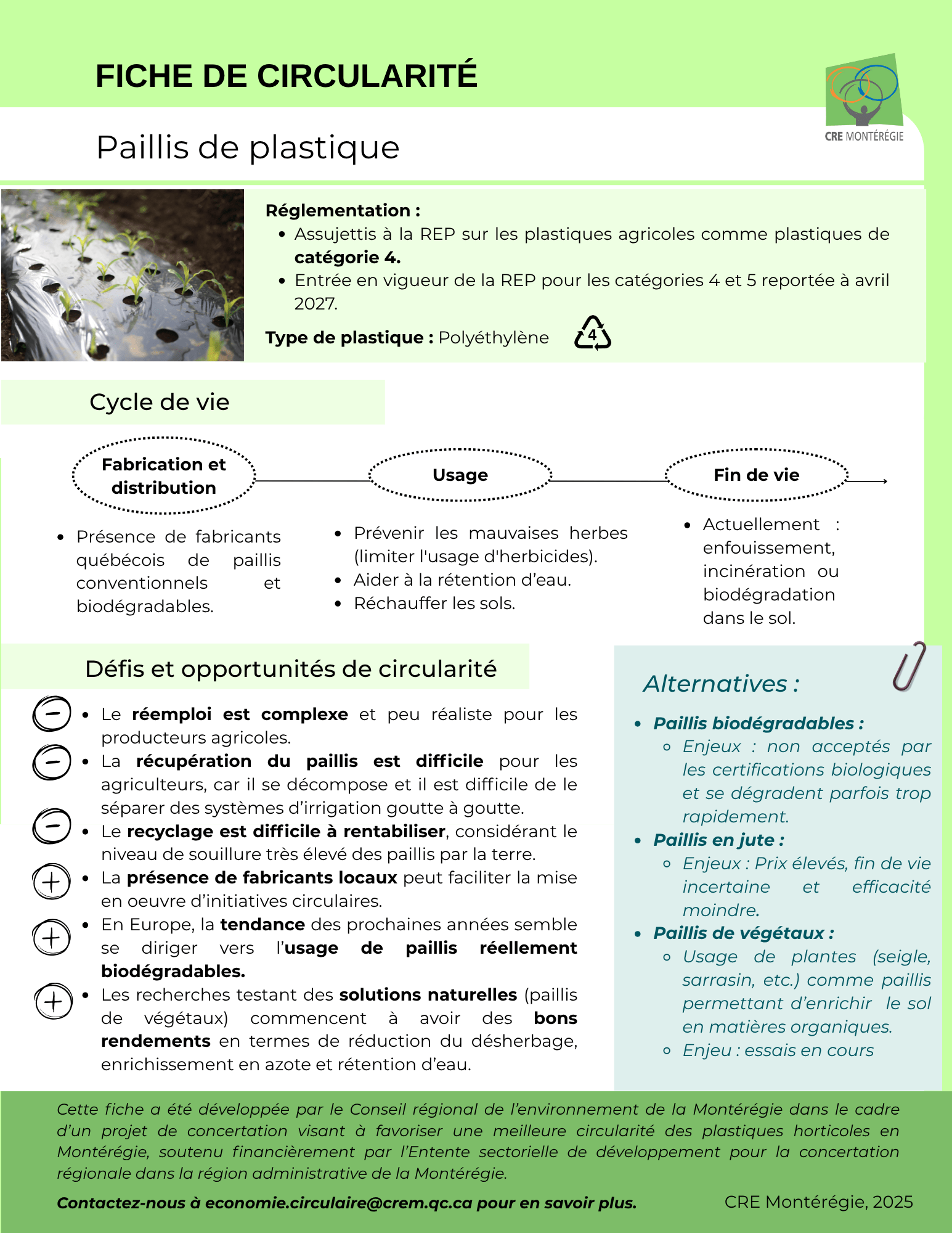 Fiche de circularité - Paillis - CRE Montérégie 2025